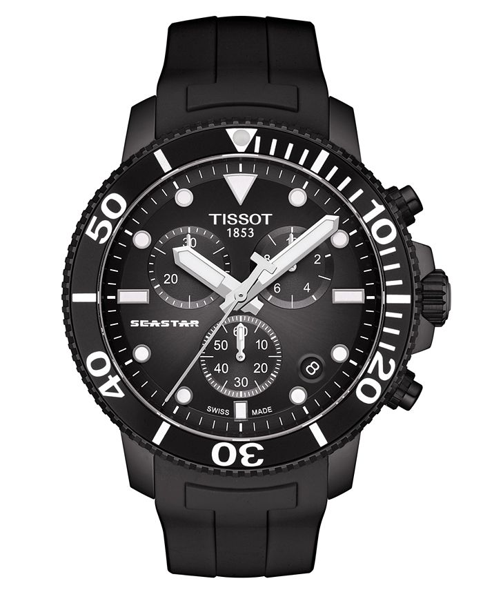 Tissot - Men's Swiss Chronograph SeaStar Black Rubber Strap Watch 45.5mm