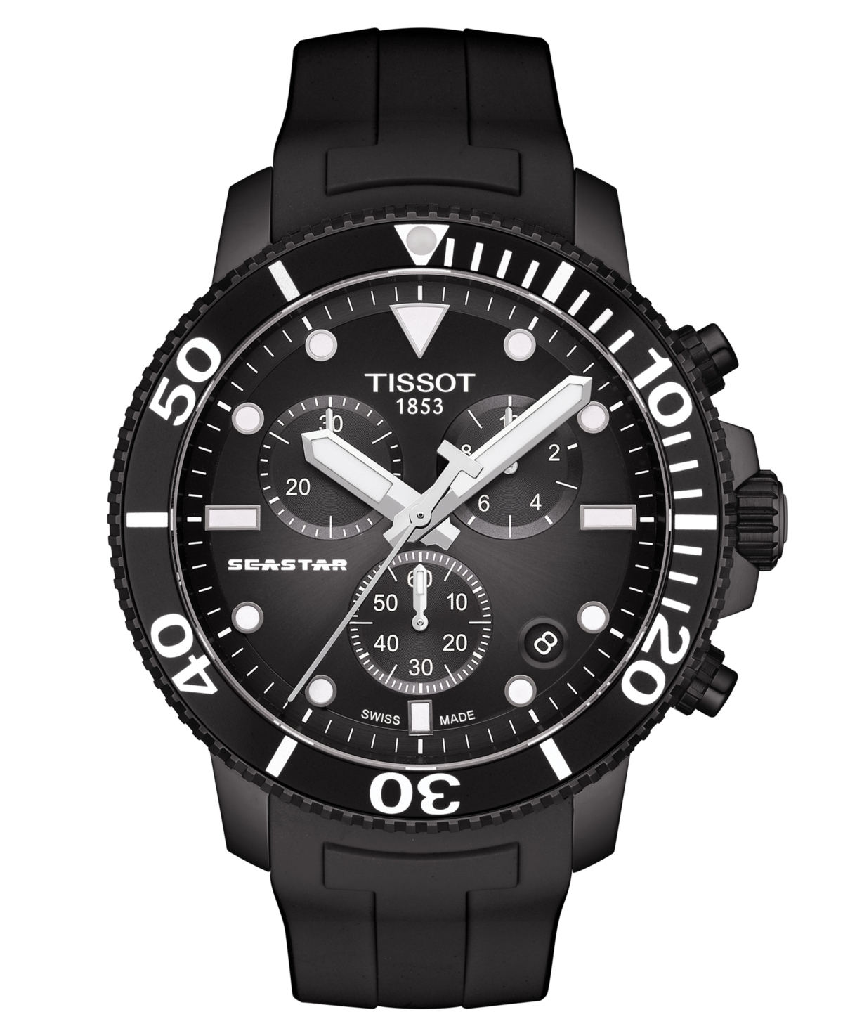 Shop Tissot Men's Swiss Chronograph Seastar Black Rubber Strap Diver Watch 45.5mm