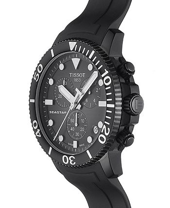 Tissot - Men's Swiss Chronograph SeaStar Black Rubber Strap Watch 45.5mm