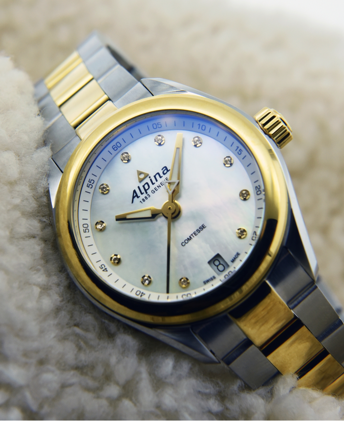 Shop Alpina Women's Swiss Comtesse Diamond-accent Two-tone Stainless Steel Bracelet Watch 34mm In Two-tone Stainless Steel And Yellow Gold