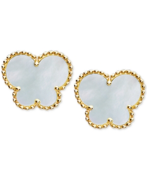 image of Effy Mother-of-Pearl Butterfly Stud Earrings in 14k Gold
