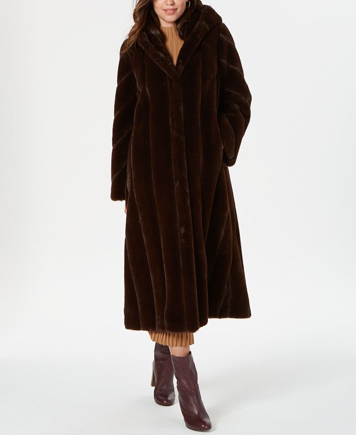 Jones New York Hooded Faux-Fur Maxi Coat - Macy's