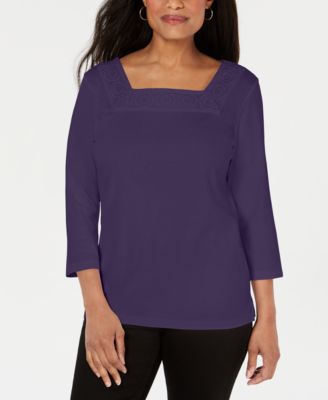 Karen Scott - Crochet Square-Neck Top