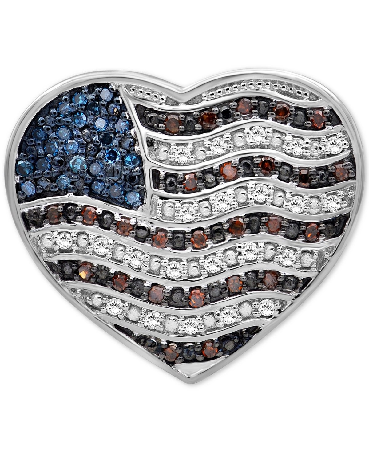Diamond Flag Heart Pin (1/4 ct. t.w.) in Sterling Silver - Sterling Silver