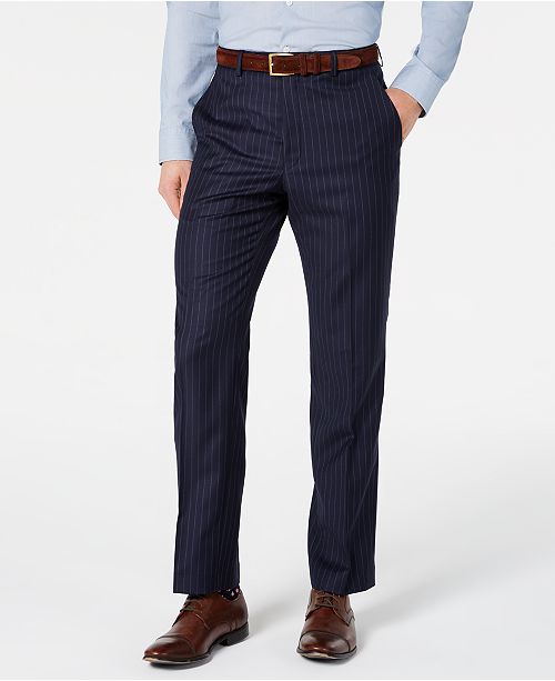 Men S Classic Fit Ultraflex Stretch Navy Pinstripe Suit Pants