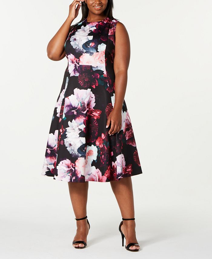 Calvin klein fit and sales flare dress plus size
