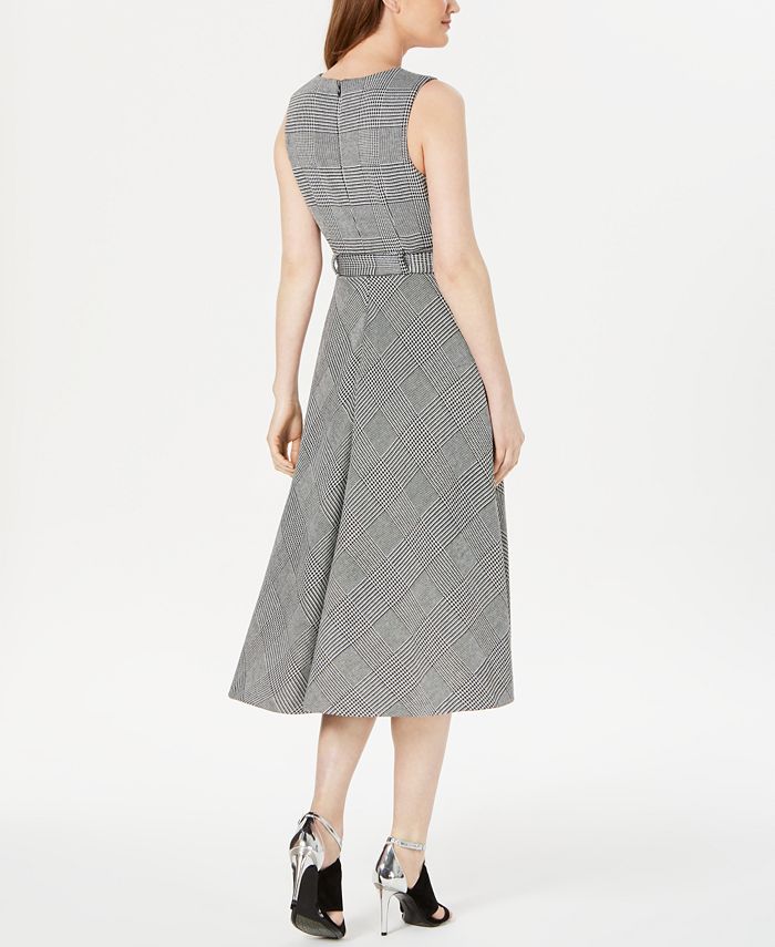 Calvin Klein Glen Plaid Belted Midi Dress - Macy's