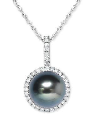 image of Cultured Tahitian Pearl (9mm) & Diamond (1/5 ct. t.w.) 18