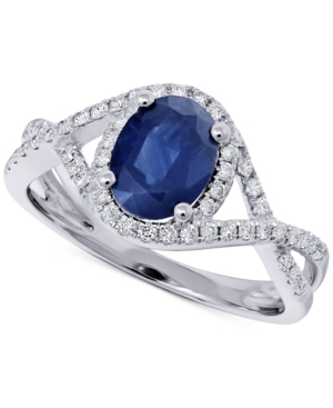 image of Sapphire (1-1/4 ct. t.w.) & Diamond (1/3 ct. t.w.) Statement Ring in 14k White Gold