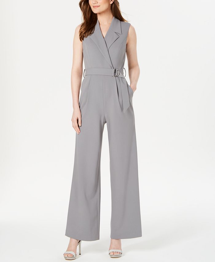 Calvin Klein Belted Wrap Jumpsuit - Macy's