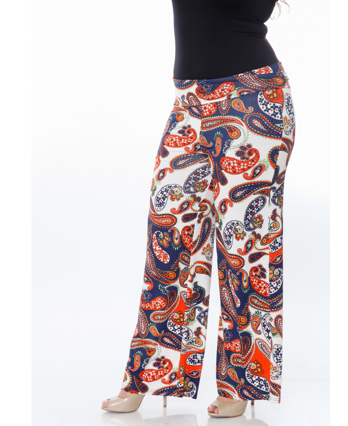 White Mark Plus Size Printed Palazzo Pants In Navy Orange