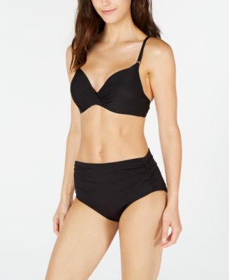 Shop Calvin Klein Pleated Underwire Bikini Top High Waist Bikini Bottoms In Black