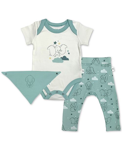 Finn Emma Baby Boys 3 Pc Cotton Dumbo Bib Bodysuit Pants