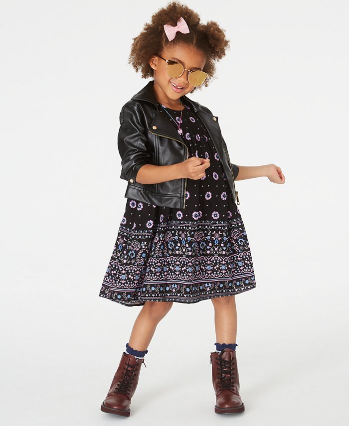 Blueberi Boulevard Little Girls Faux Leather Moto Jacket Printed