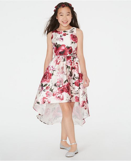 Rare Editions Big Girls Floral Print Mikado High Low Dress