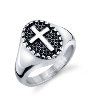 image of He Rocks Round Cross Ring in Stainless Steel
