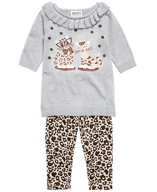 Blueberi Boulevard Baby Girls Cat Sweater Leopard Print