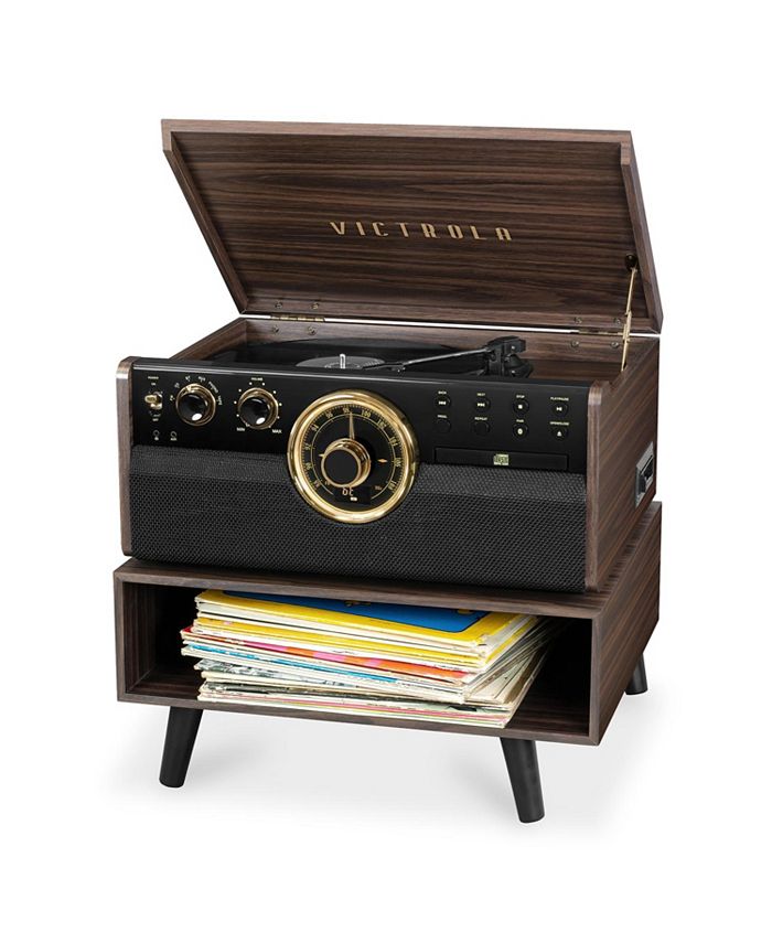 Victrola 6in1 Wood Bluetooth Mid Century Record Player with 3Speed