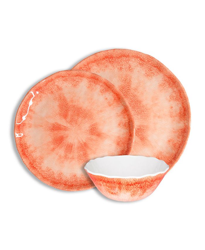 222 Fifth Fountain Coral 12 Piece Melamine Dinnerware Set Macy's