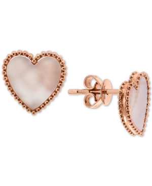 image of Effy Mother-of-Pearl Heart Stud Earrings in 14k Rose Gold