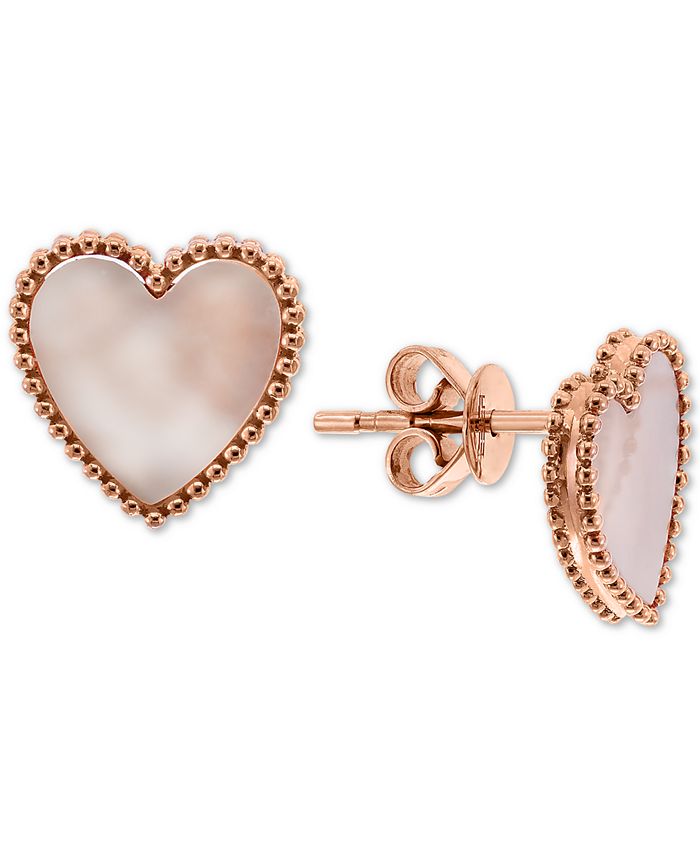 EFFY Collection EFFY® Mother-of-Pearl Heart Stud Earrings in 14k Rose Gold  - Macy\'s