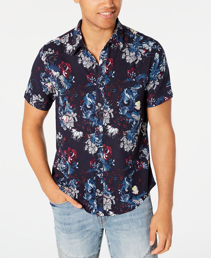GUESS Mens Long Sleeve Guardian Floral 1 Pocket Shirt