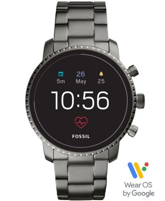 Fossil Men s Tech Explorist Gen 4 HR Smoke Stainless Steel Bracelet Touchscreen Smart Watch 45mm Powered by Wear OS by Google Macy s