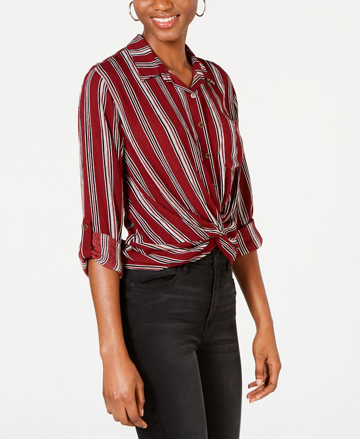 Self Esteem Juniors' Striped Twist-Front Button-Up Shirt - Macy's
