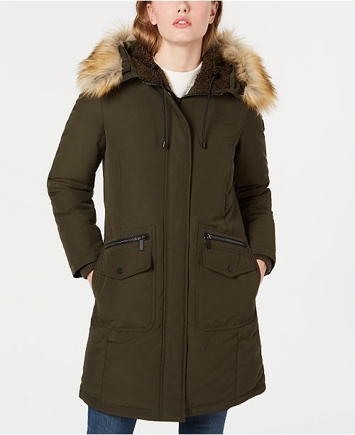 French Connection Hooded Faux Fur Trim Down Parka Created For