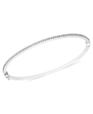 Macy's 14k White Gold Bracelet, Diamond Accent Stackable Round Bangle ...