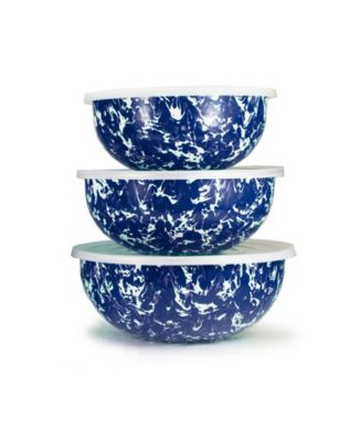 Golden Rabbit Cobalt Swirl Enamelware Collection Mixing Bowls, Set of 3