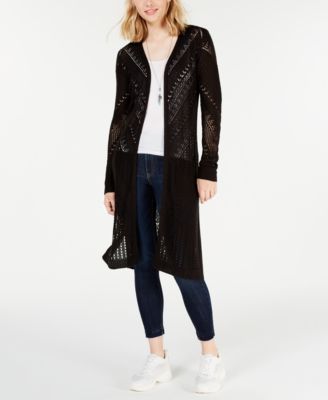 Hooked Up by IOT - Juniors' Pointelle Open-Front Duster Cardigan