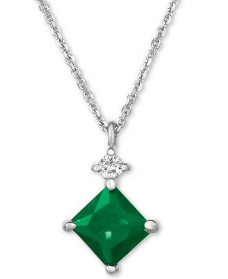 Macy's - Emerald (5/8 ct. t.w.) and Diamond Accent 16" Pendant Necklace in 14k White Gold