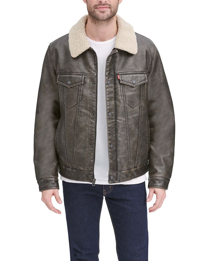 Levi's Men's Sherpa Lined Faux Leather Trucker Jacket & Reviews - Coats &  Jackets - Men - Macy's