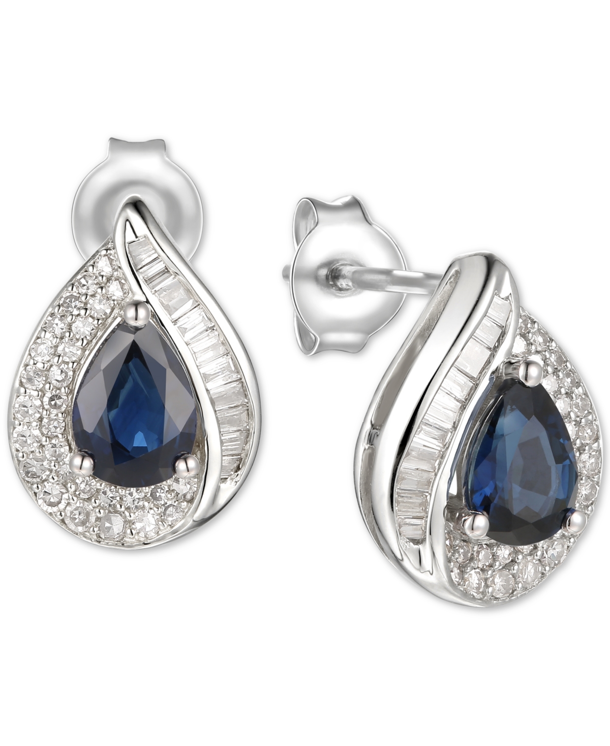 (9/10 ct. t.w.) & Diamond (1/3 ct. t.w.) Stud Earrings in 14k White Gold (Also available in Emerald) - Sapphire