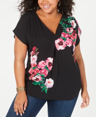 INC International Concepts INC Plus Size Mixed-Media Top, Created for Macy's