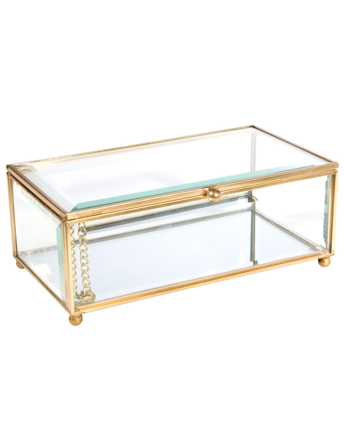 Vintage Mirrored Bottom Large Keepsake Box - Gold