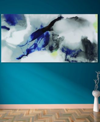'Blue Splash' Frameless Free Floating Tempered Art Glass Wall Art - 72" x 36''