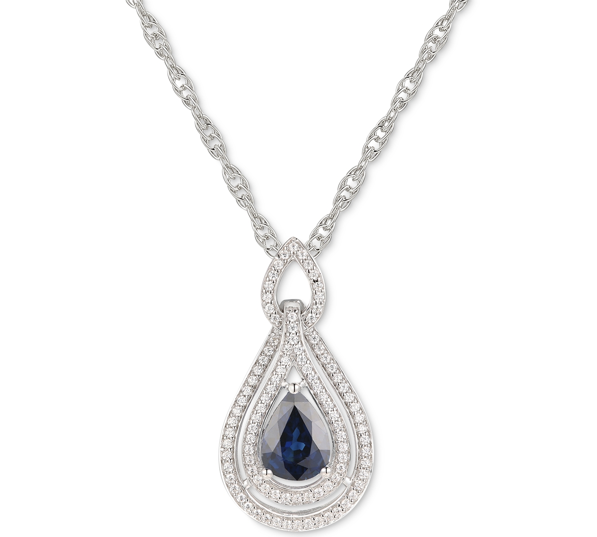 Macy's Sapphire (1-1/4 Ct. T.w.) & Diamond (1/4 Ct. T.w.) 18" Pendant Necklace In 14k White Gold (also Avai In Tanzanite,white Gold