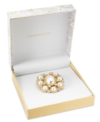Charter Club Gold-Tone Crystal & Imitation Pearl Pin, Created for Macy's