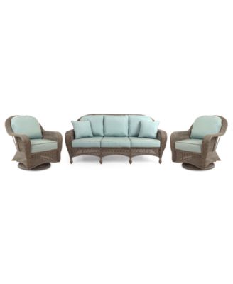 Furniture Sandy Cove Outdoor Wicker 3 Pc. Seating Set 1 Sofa and 2 Swivel Gliders with Sunbrella Cushions Created for Macy s Macy s