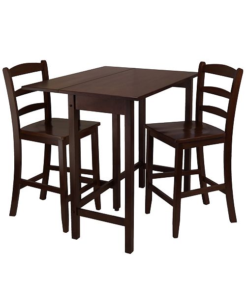 Winsome Lynnwood 3 Piece Drop Leaf High Table With 2 Counter Ladder Back Stool Chair Reviews Furniture Macy S