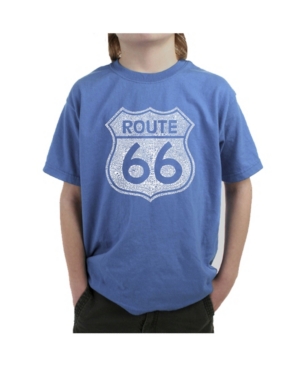 image of La Pop Art Big Boy-s Word Art T-Shirt - Cities Along The Legendary Route 66