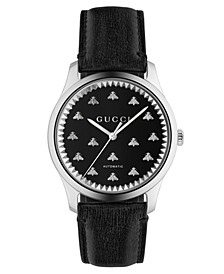 Men's Swiss Automatic G-Timeless Black Leather Strap Watch 42mm