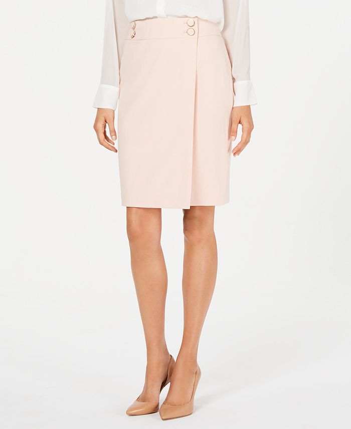 Calvin Klein Buttoned Faux-Wrap Pencil Skirt - Macy's