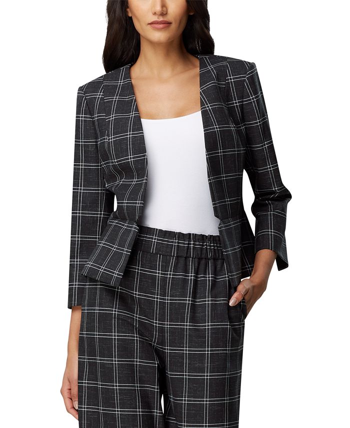 Tahari ASL Petite Collarless Plaid Blazer - Macy's