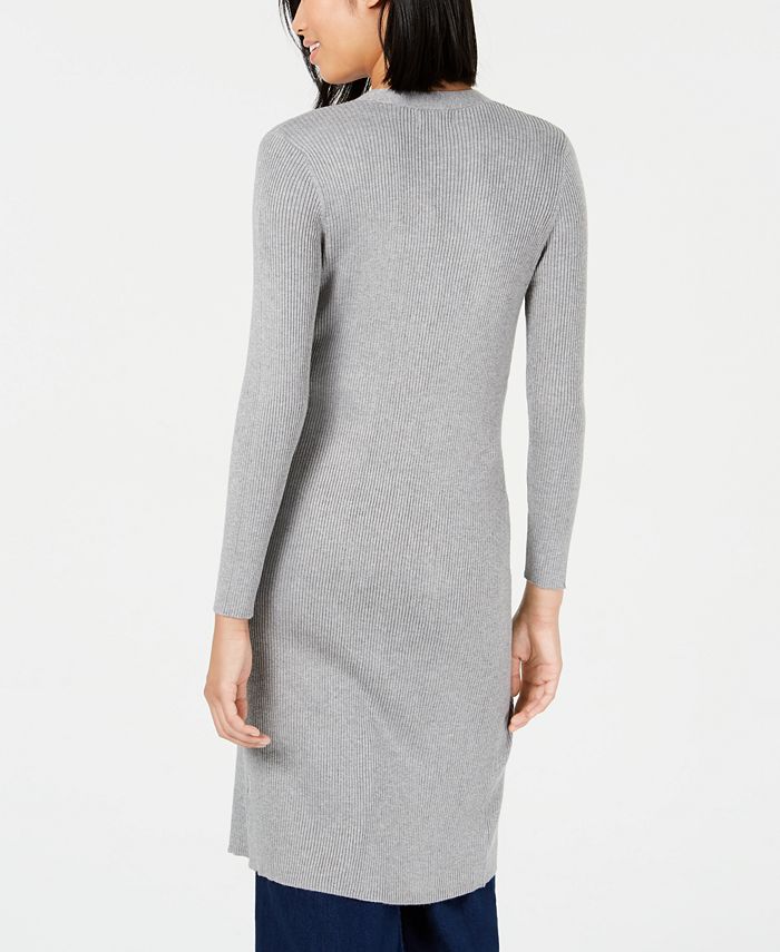 Ribbed Knit Open Front Duster Cardigan
