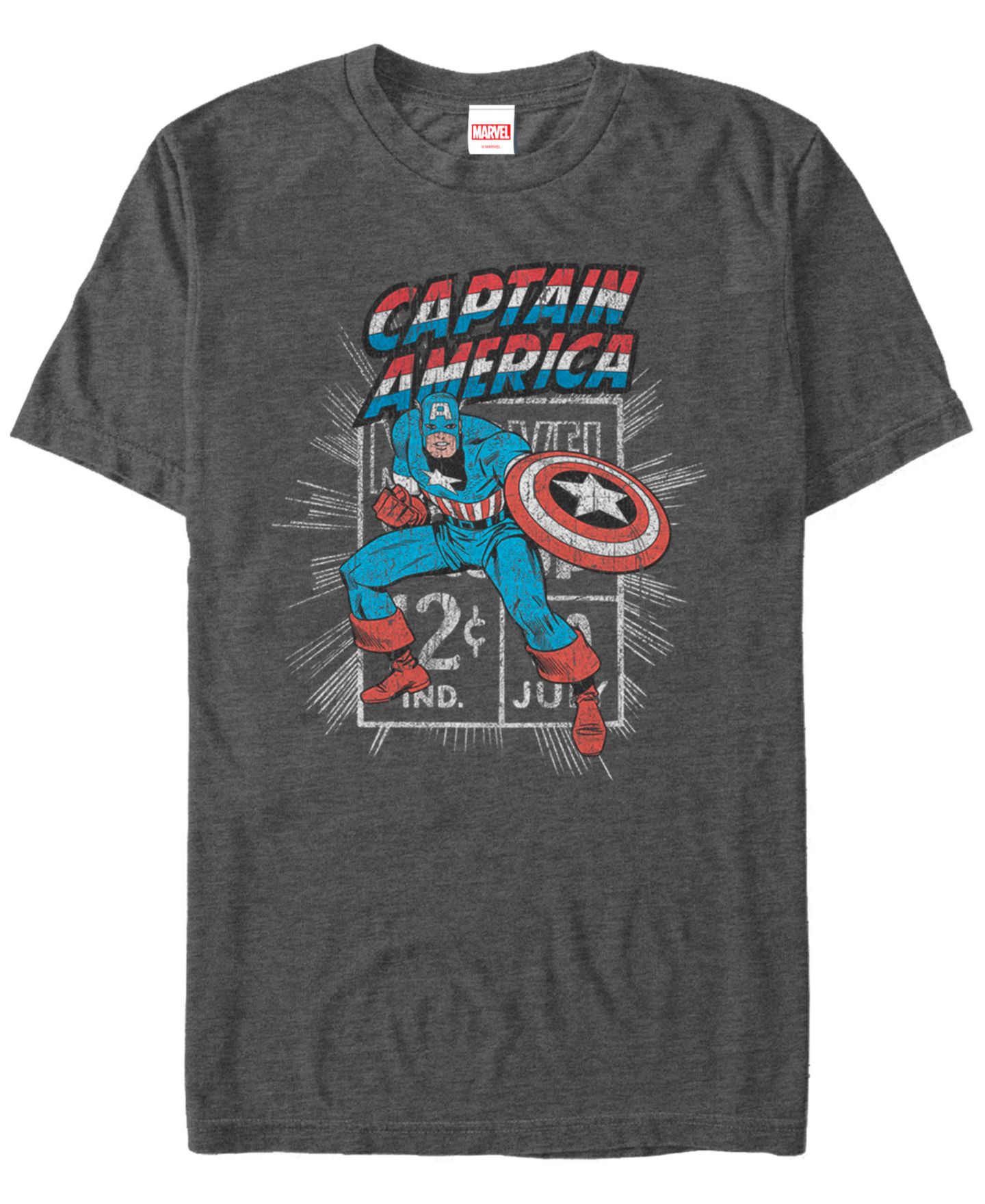 Мужская футболка Fifth Sun Marvel Comic Collection Retro Captain America Stamp Short Sleeve, цвет: Угольный — фото 1