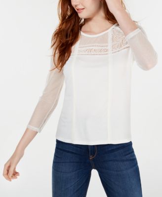 American Rag - Juniors' Long-Sleeve Mixed-Media Top