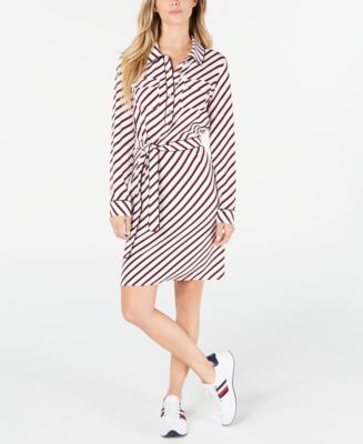 Tommy Hilfiger Bias-Striped Shirtdress, Created for Macy's - Macy's